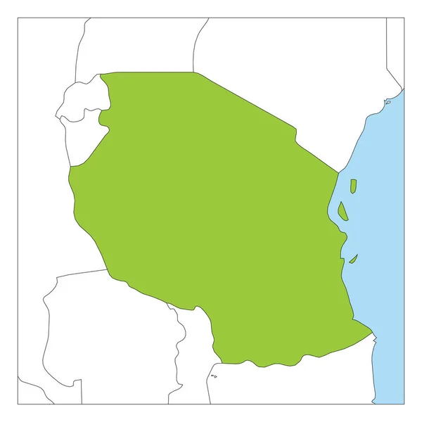 Mappa di Tanzania verde evidenziato con i paesi vicini — Vettoriale Stock