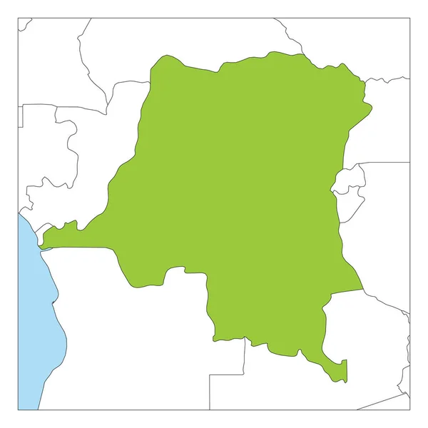 Karte der demokratischen Republik Kongo grün hervorgehoben mit Nachbarländern — Stockvektor