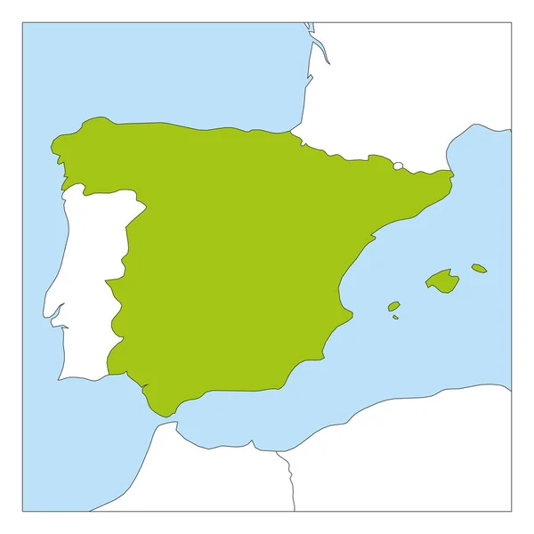 Χάρτης της Ισπανίας πράσινο τονίζεται με γειτονικές χώρες — Διανυσματικό Αρχείο
