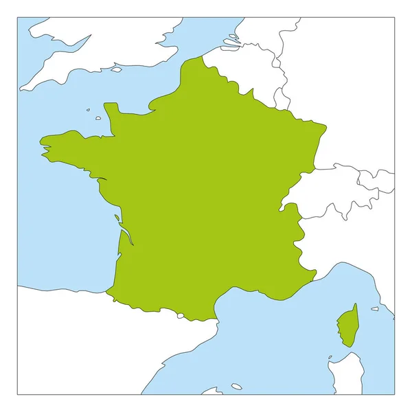 Carte de la France verte mise en évidence avec les pays voisins — Image vectorielle