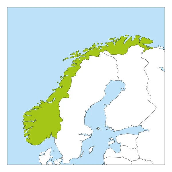 Mapa da Noruega verde destacado com países vizinhos — Vetor de Stock