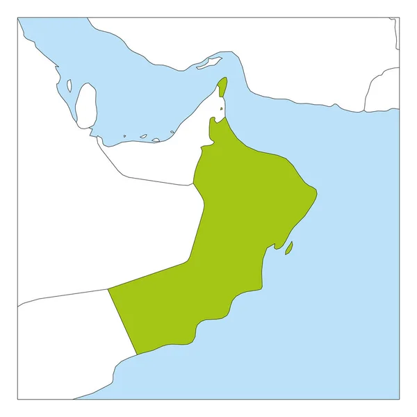 Peta hijau Oman disorot dengan negara-negara tetangga - Stok Vektor