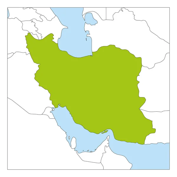 Mapa de Irán verde resaltado con los países vecinos — Vector de stock