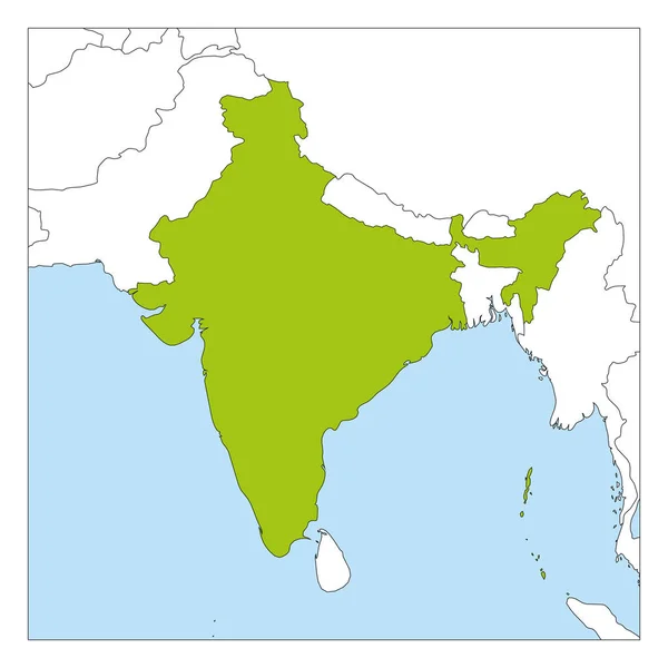 Mapa Indie zelená se zvýrazněnou sousední zemí — Stockový vektor