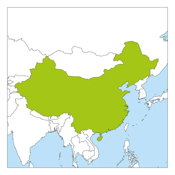 Χάρτης της Κίνας πράσινο επισημαίνονται με γειτονικές χώρες — Διανυσματικό Αρχείο