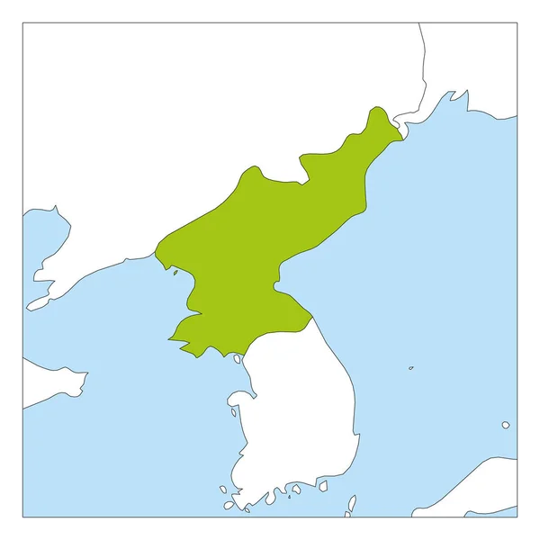 Peta hijau Korea Utara disorot dengan negara-negara tetangga - Stok Vektor