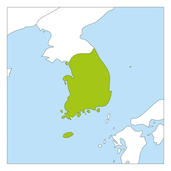 Peta hijau Korea Selatan disorot dengan negara-negara tetangga - Stok Vektor