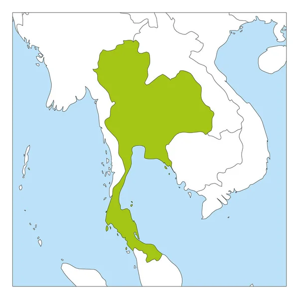 Mapa de Tailandia verde resaltado con los países vecinos — Vector de stock