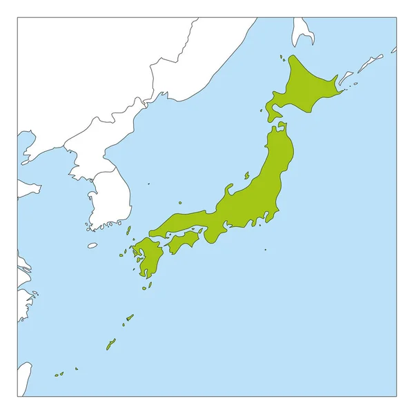 Mapa de Japón verde resaltado con los países vecinos — Vector de stock