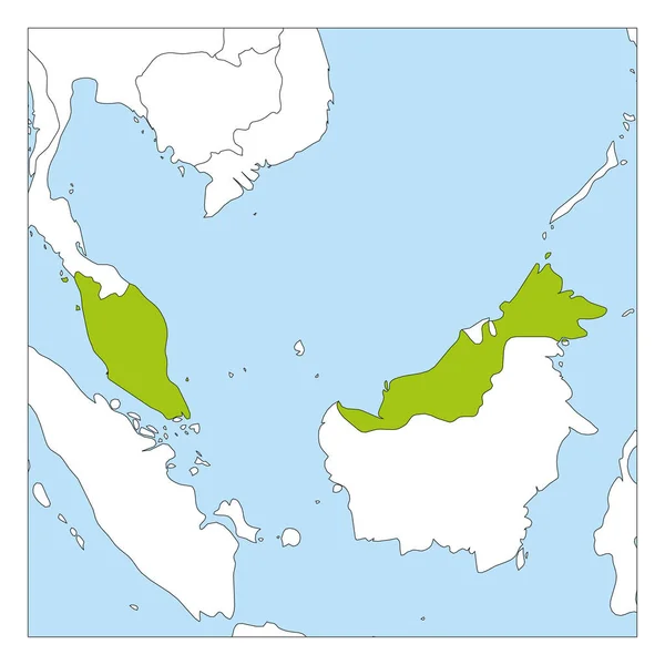 Mapa de Malasia verde resaltado con los países vecinos — Vector de stock