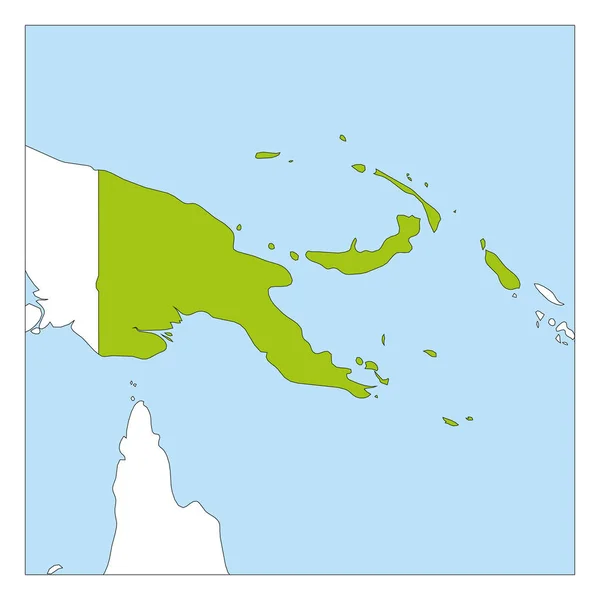 Χάρτης πράσινη Παπούα Νέα Γουινέα υπογραμμισμένα με γειτονικές χώρες — Διανυσματικό Αρχείο