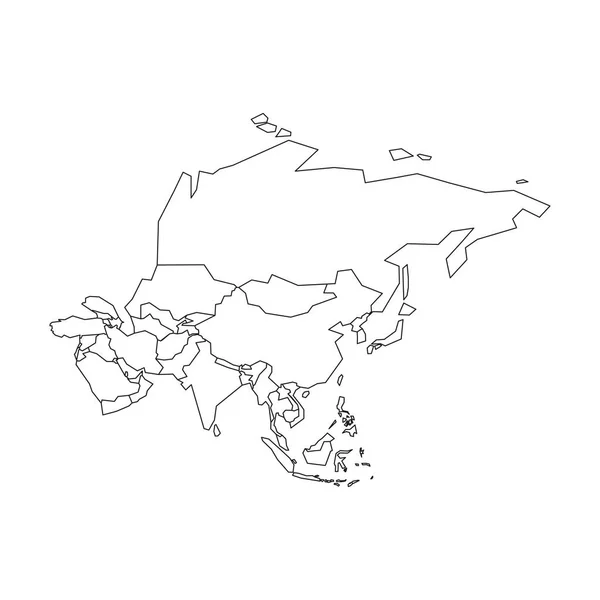 Politisk karta över Asien. Förenklad svart wireframe kontur. Vektor illustration — Stock vektor