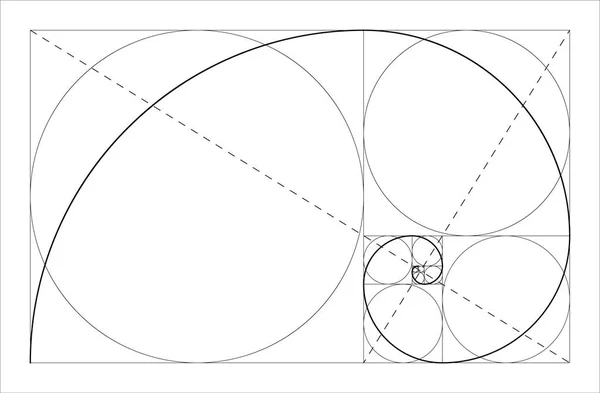 Concepto geométrico de proporción dorada. Espiral de Fibonacci. Ilustración vectorial . — Archivo Imágenes Vectoriales