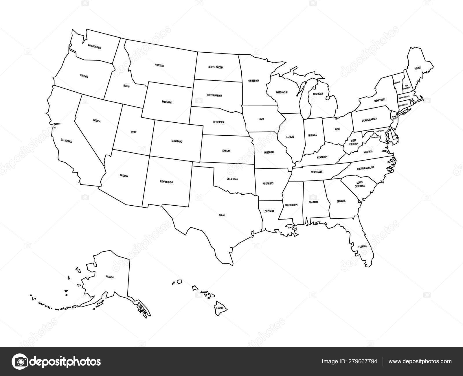 usa map with states black and white