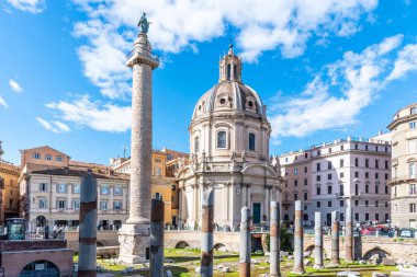 Trajans Column and Church of the Most Holy Name of Mary, Rome, Italy clipart