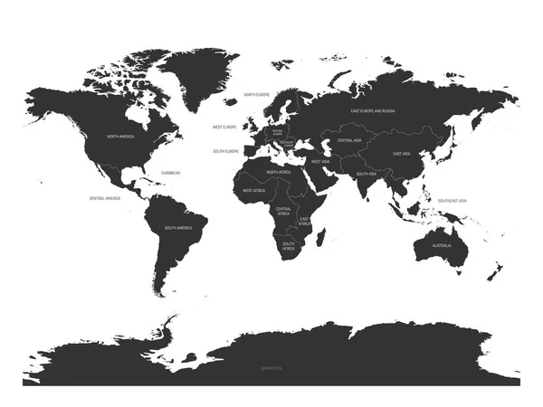 Mapa świata podzielona na regiony. Prosta płaska ilustracja wektorowa — Wektor stockowy