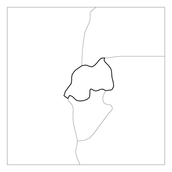 Mappa del Ruanda contorno spesso nero evidenziato con i paesi vicini — Vettoriale Stock