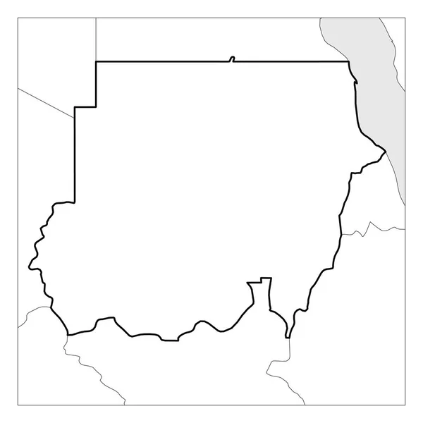 Mappa del Sudan contorno nero denso evidenziato con i paesi vicini — Vettoriale Stock