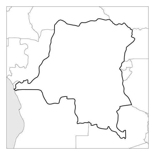 Karta över demokratiska republiken Kongo svart tjock kontur markerad med grannländer — Stock vektor