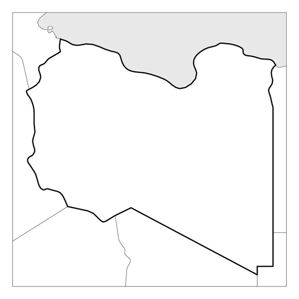 Карта Ливии черная толстая очертания выделена с соседними странами — стоковый вектор