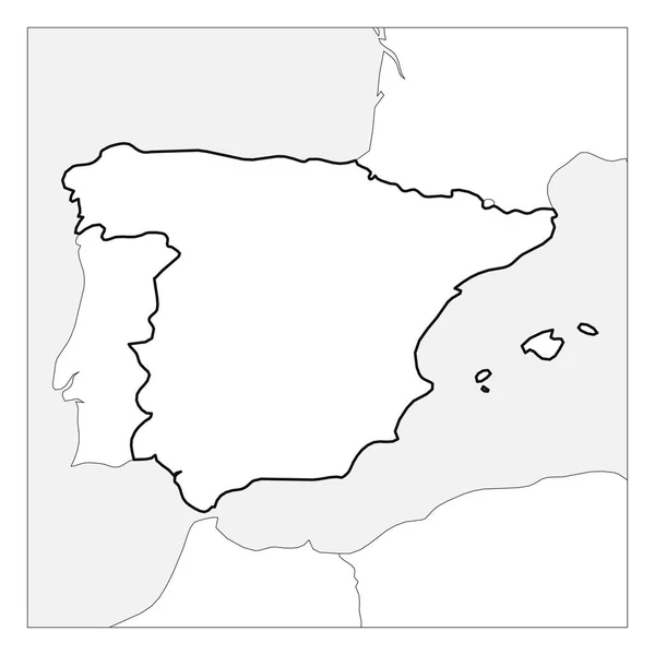 Carte de l'Espagne contour épais noir mis en évidence avec les pays voisins — Image vectorielle