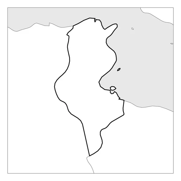 Карта Туниса черная толстая очертания выделена с соседними странами — стоковый вектор