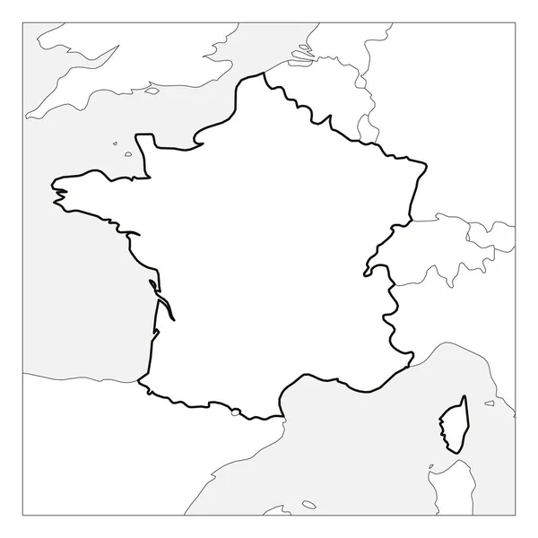 Fransa haritası komşu ülkelerle vurgulanan siyah kalın anahat — Stok Vektör