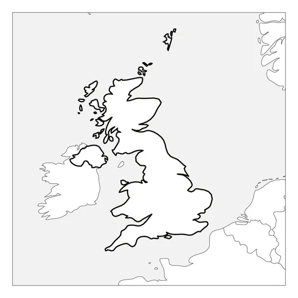 Mapa del Reino Unido de Gran Bretaña e Irlanda del Norte contorno grueso negro destacado con los países vecinos — Archivo Imágenes Vectoriales
