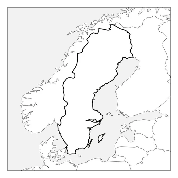 Térkép Svédország térképe fekete vastag körvonalú kiemelte szomszéd országok — Stock Vector