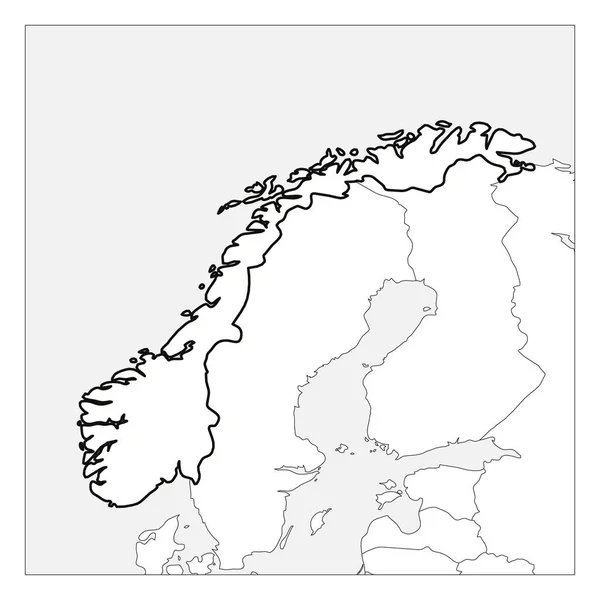 ノルウェーの黒い厚い輪郭の地図は、近隣諸国で強調表示 — ストックベクタ