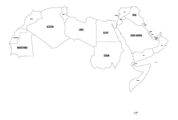 阿拉伯世界国家政治地图。阿拉伯联盟的22个阿拉伯语国家。北非和中东地区。矢量插图 — 图库矢量图片