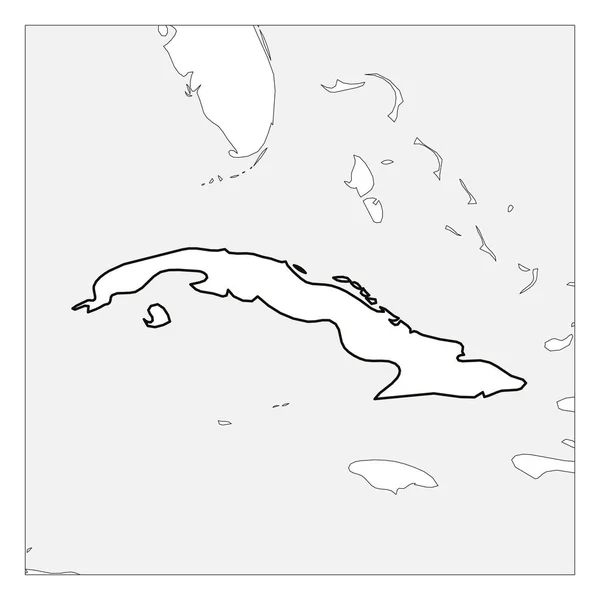 Mappa di Cuba contorno nero denso evidenziato con i paesi vicini — Vettoriale Stock