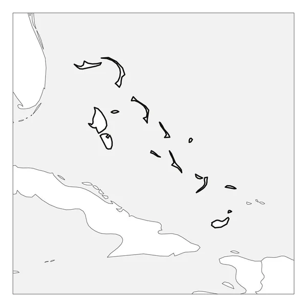 Mappa delle Bahamas contorno nero denso evidenziato con i paesi vicini — Vettoriale Stock