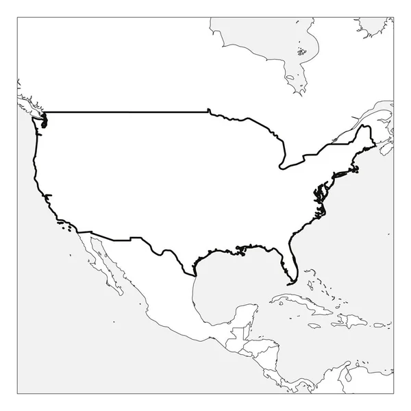 Mapa dos Estados Unidos da América, EUA, contorno grosso preto destacado com países vizinhos —  Vetores de Stock