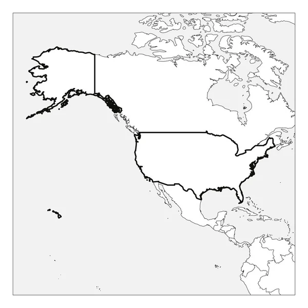 Kaart van Verenigde Staten van Amerika, Verenigde Staten, zwarte dikke omtrek gemarkeerd met buurlanden — Stockvector