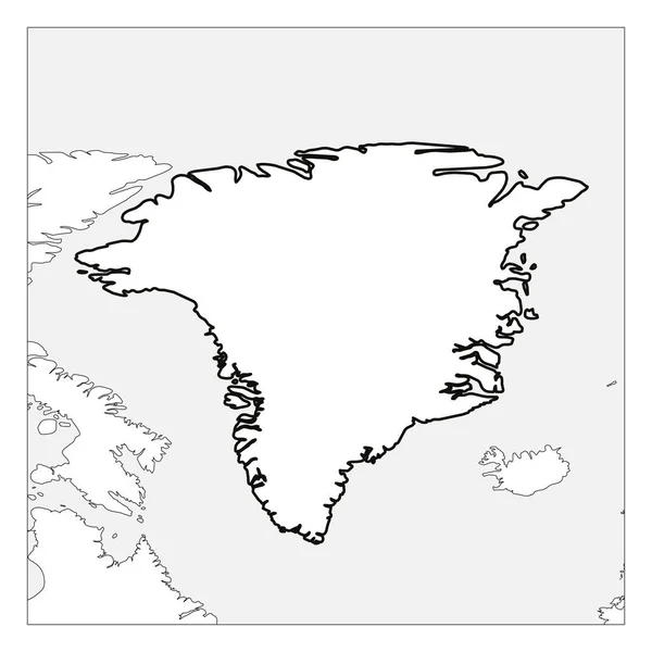 Mapa de Groenlandia negro contorno grueso resaltado con los países vecinos — Archivo Imágenes Vectoriales