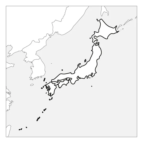 Mapa de Japón contorno grueso negro resaltado con los países vecinos — Vector de stock