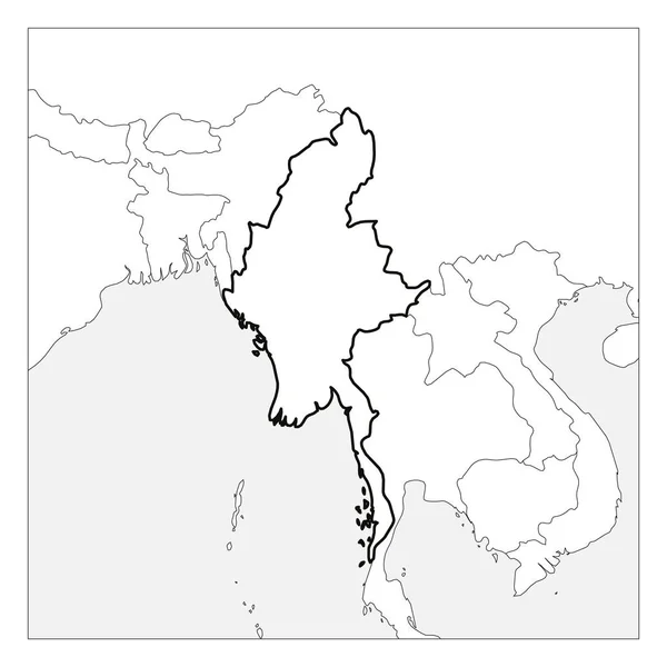 Χάρτης Μιανμάρ μαύρο παχύ περίγραμμα επισημαίνονται με γειτονικές χώρες — Διανυσματικό Αρχείο