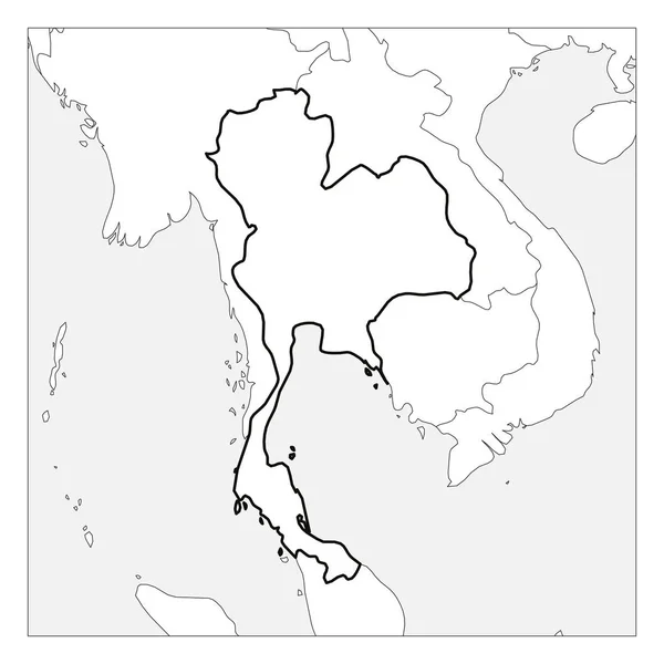 Mapa de Tailandia contorno grueso negro resaltado con los países vecinos — Vector de stock