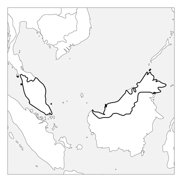 Mapa de Malasia contorno grueso negro resaltado con los países vecinos — Vector de stock