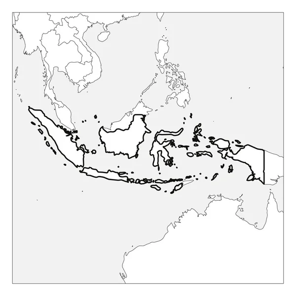 Carte de l'Indonésie contour épais noir mis en évidence avec les pays voisins — Image vectorielle