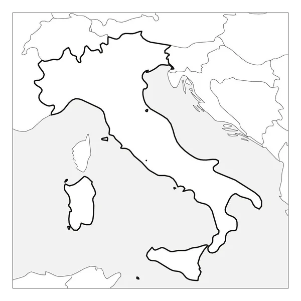 Mapa de Italia negro contorno grueso resaltado con los países vecinos — Archivo Imágenes Vectoriales