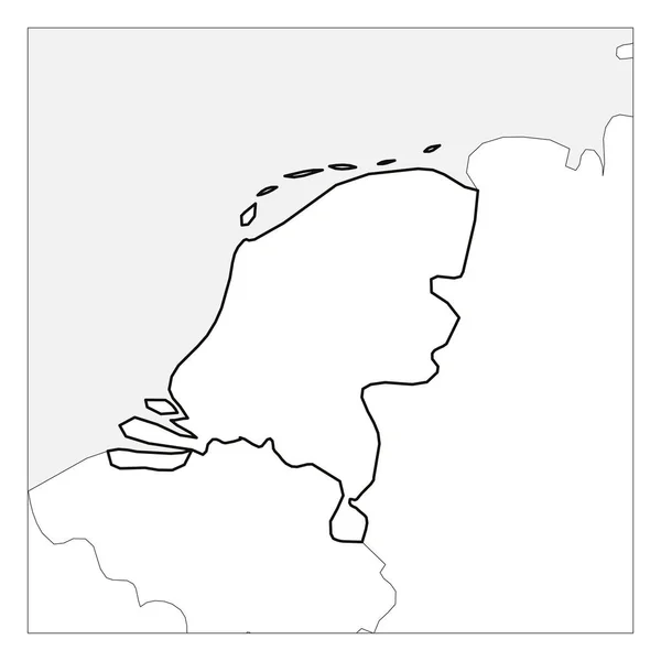 Karte der Niederlande schwarze dicke Umrisse mit Nachbarländern hervorgehoben — Stockvektor