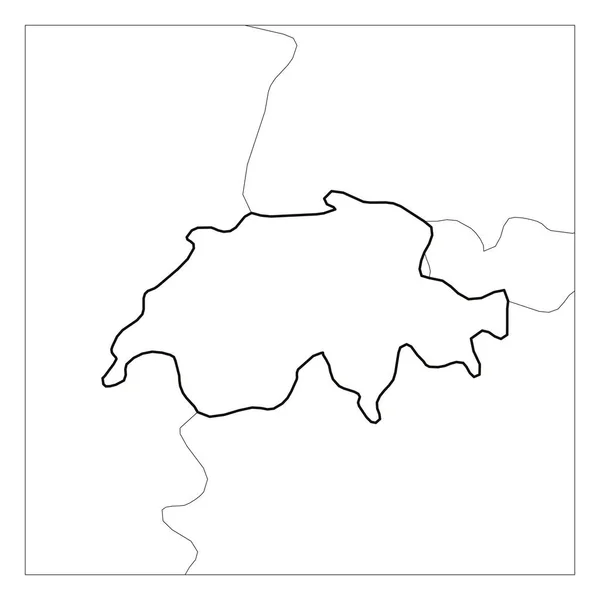 スイスの黒い厚い輪郭の地図は、近隣諸国で強調表示 — ストックベクタ