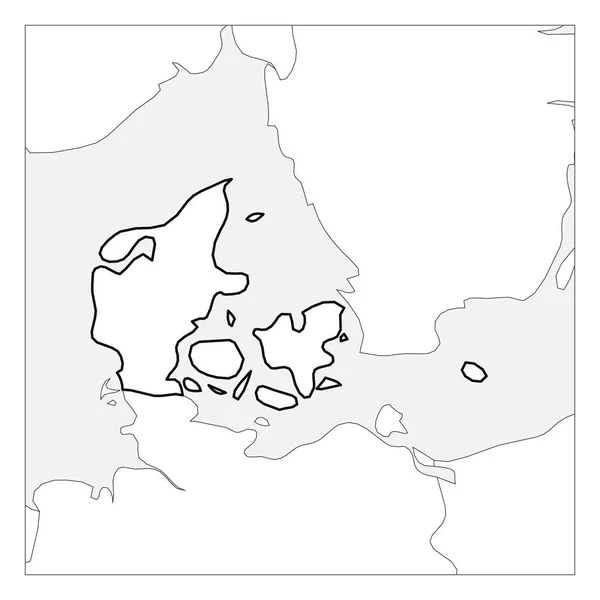 Mapa de Dinamarca contorno grueso negro resaltado con los países vecinos — Archivo Imágenes Vectoriales