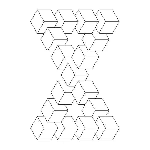 Dois triângulos impossíveis conectados. Cubos 3D dispostos como ilusão óptica geométrica. Reutersvard loop. Ilustração vetorial — Vetor de Stock
