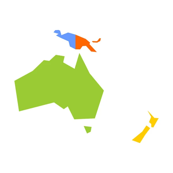 Mapa político infográfico muy simplificado de Australia y Oceanía. Ilustración simple vector geométrico — Archivo Imágenes Vectoriales