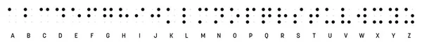 Алфавитные буквы Брайля подряд. Брайль - тактильная система письма, используемая слепыми или слабовидящими людьми. Векторная иллюстрация в черно-белом цвете — стоковый вектор