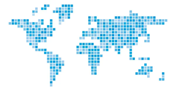 Wereld kaart blauw mozaïek van kleine pleinen. Vectorillustratie — Stockvector