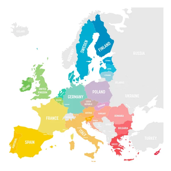 Mapa vetorial colorido da UE, União Europeia, Estados-Membros —  Vetores de Stock